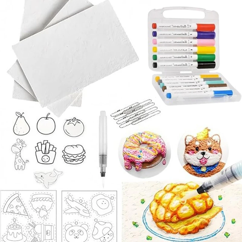 With Drawing Pens Magics Texture Painting Kit with 10 Foam Paint Paper 12 Markers DIY Bubble Drawing Pens for Art Craft Supplies