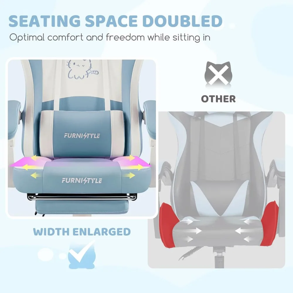 Ergonomic Gaming Chair for Adults with Pocket Spring Cushion, Massage Lumbar Support, and Headrest for Comfortable Video Gaming