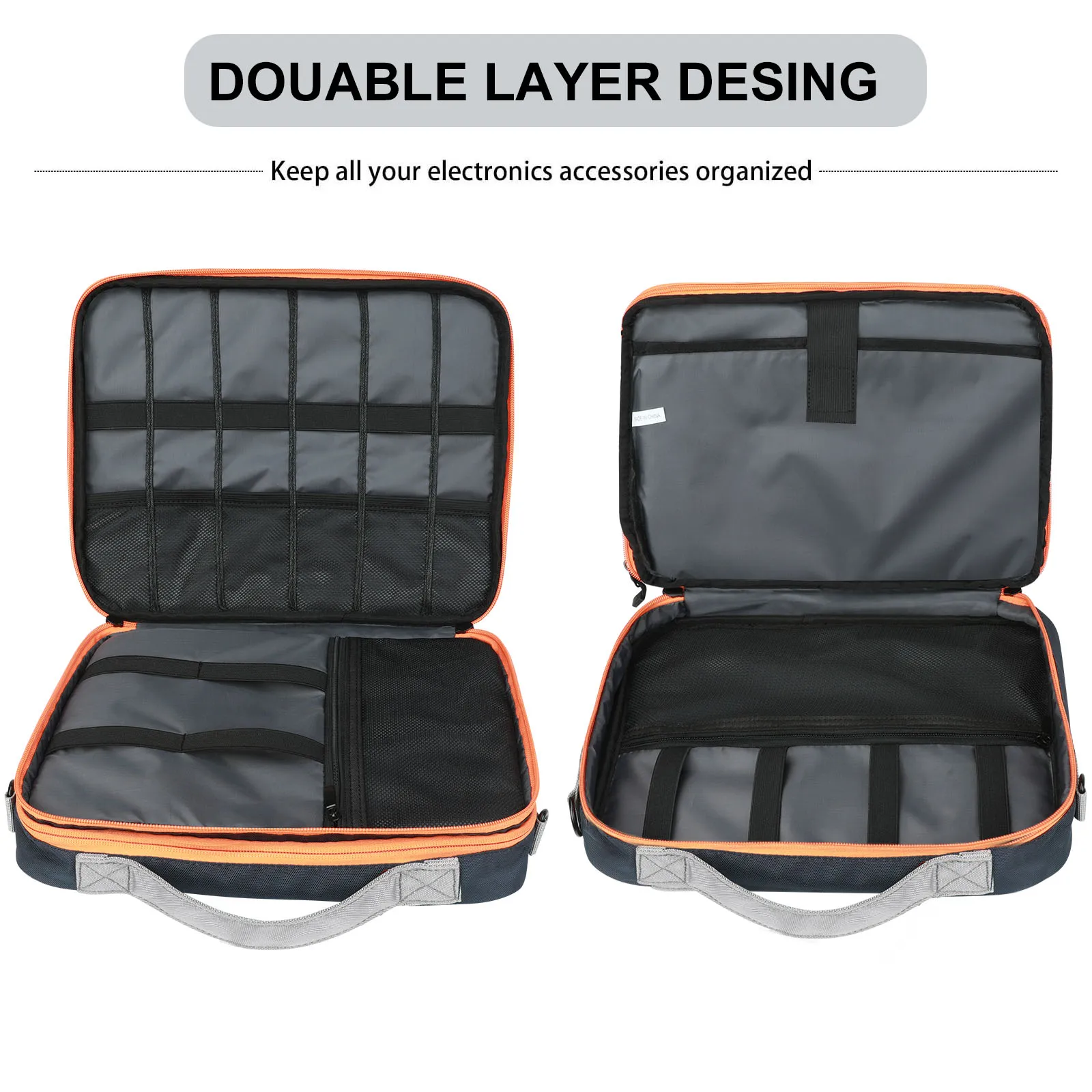 11.6 Inch Double Layer Electronic Thicken Cable Organizer Bag Portable Case for Hard Drives, Cables, Charge, Kindle, iPad