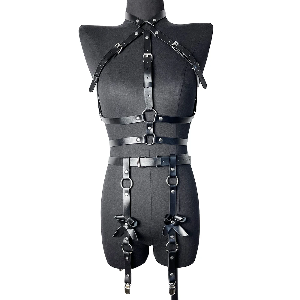 مجموعة جلدية عصرية للنساء، حزام ديكور للجسم، حزام ضبط النفس قابل للتعديل، حزام على الطراز القوطي، إكسسوارات ملابس للحفلات والمناسبات #6