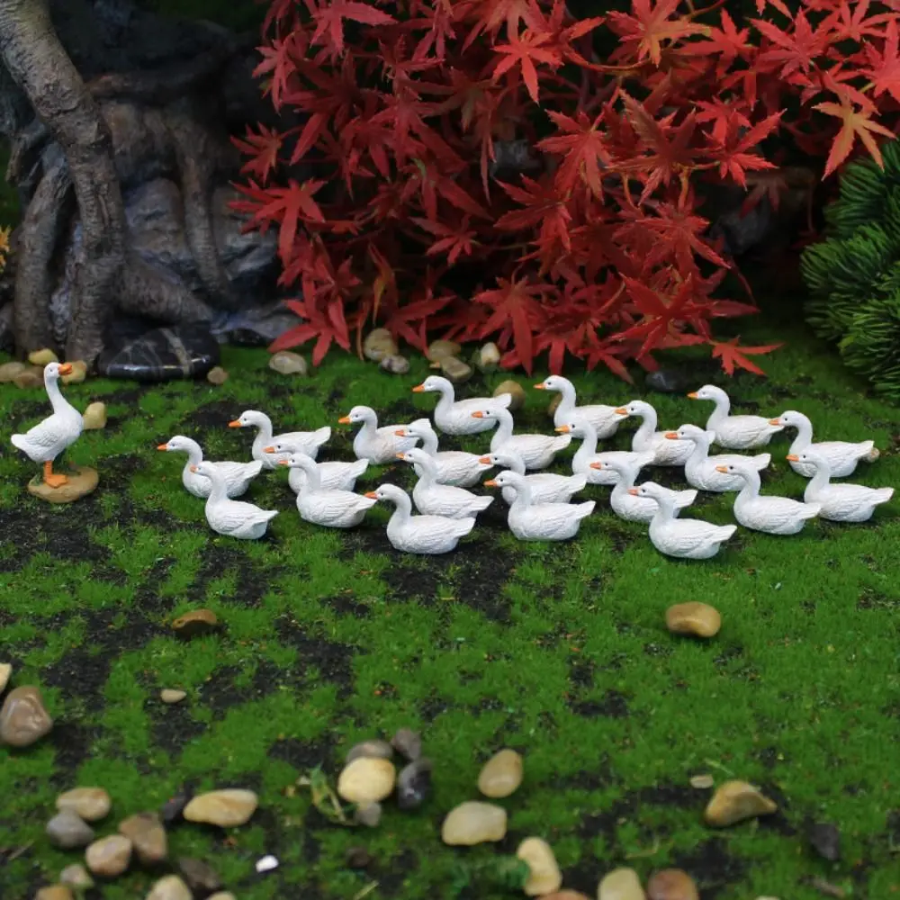 Creative Cute Mini Duck Statue Handmade Resin Crafts White Duck Ornaments Delicate Micro Landscape Decoration Home Decorations