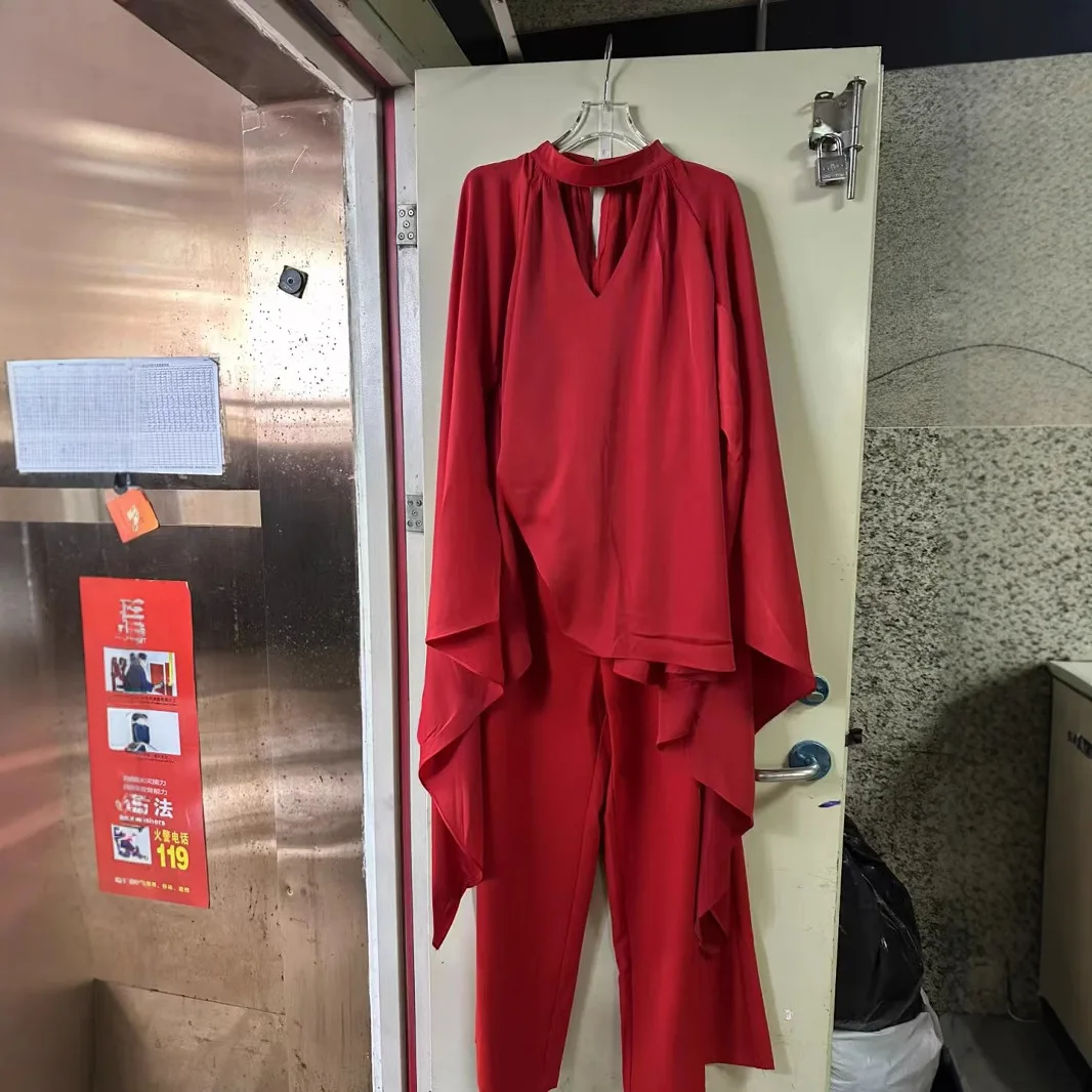 

New Pant sets high-end suit top+high waisted micro flared trousers