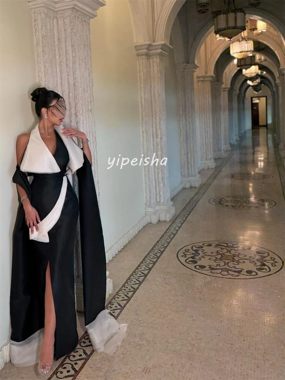 Maßgeschneiderte, modische, passende Jersey-Falten-Midikleider mit geradem V-Ausschnitt, maßgeschneiderte Kleider für besondere Anlässe, Größen verfügbar, hohe Qualität