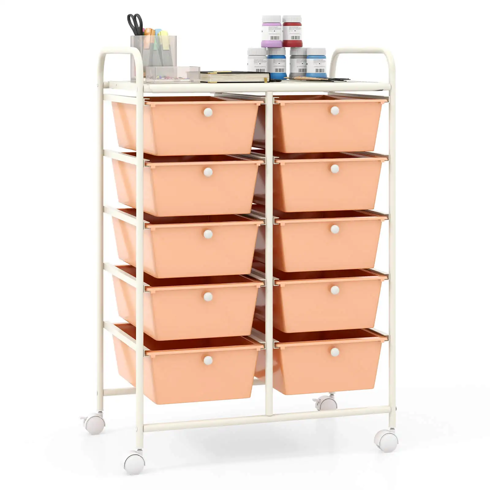 10-Drawer Storage Cart Utility Rolling Trolley Kitchen Organizer Skin Pink