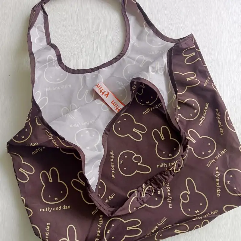 Lindo conejo Miffy, bolso de compras portátil plegable de alta capacidad, bolso de compras Kawaii, bolso de hombro, juguetes de regalo para niña