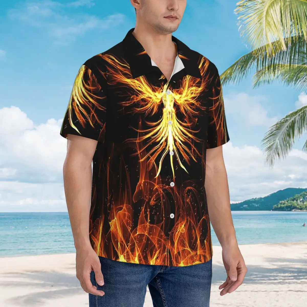

Phoenix Mythical Bird Hawaiian Shirts Fashion Men Short Sleeve Shirt for Summer Beach Men's Button Tops