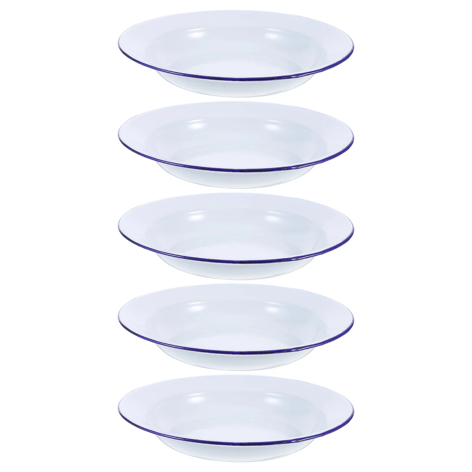 

5 Pcs Enamel Hot Pot Plates Round Snack Dinner 16cm White Stackable Fruit Plates Serving Kitchen