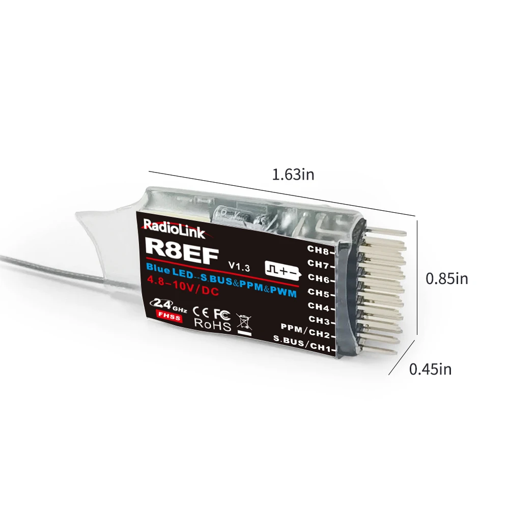 ラジコンカー用8チャンネル受信機,2.4GHz,8チャンネル,s-bus/ppm/pwm信号をサポート,8ch t8fb t8s用