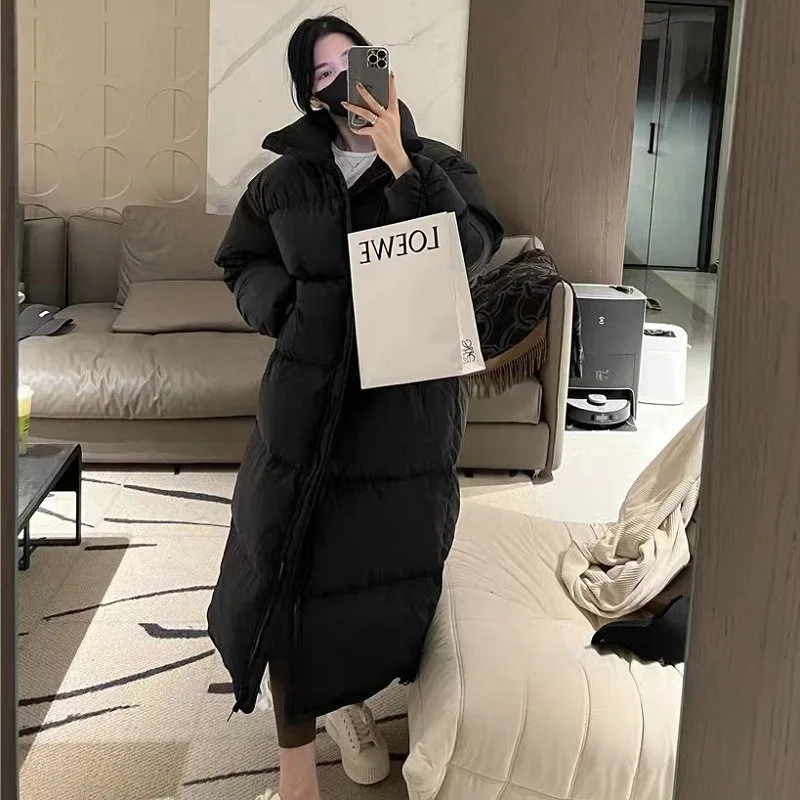 Winter Women\'s Long Down Coat Fashion Loose Stand-up Collar Windproof Loose Oversized Thickened Warm White Duck Down Down Jacket