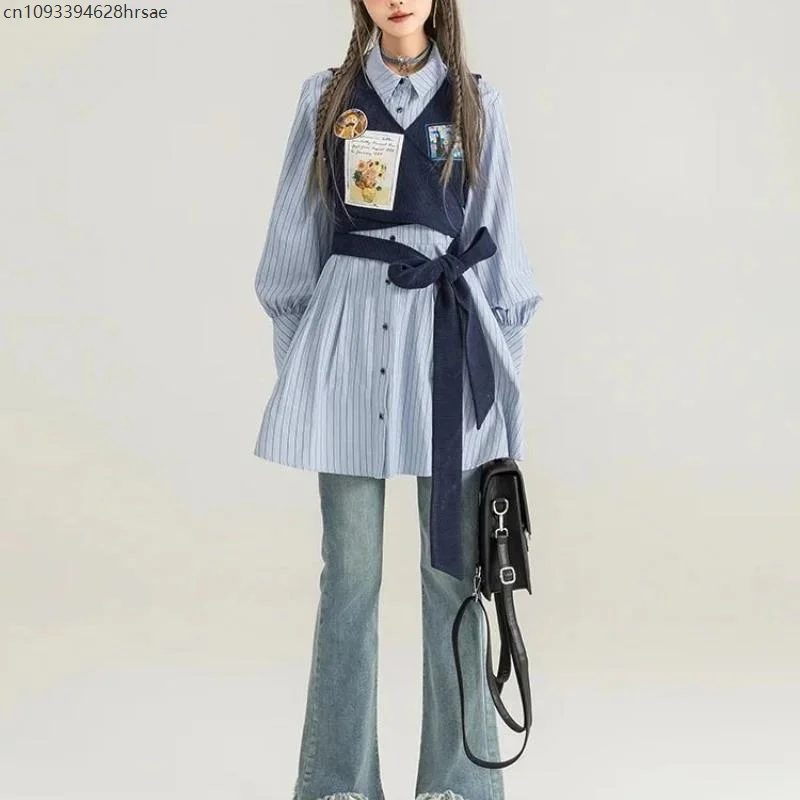 

2025 summer spring New American College Style Design Vest Vest Striped Dress Two-piece Set