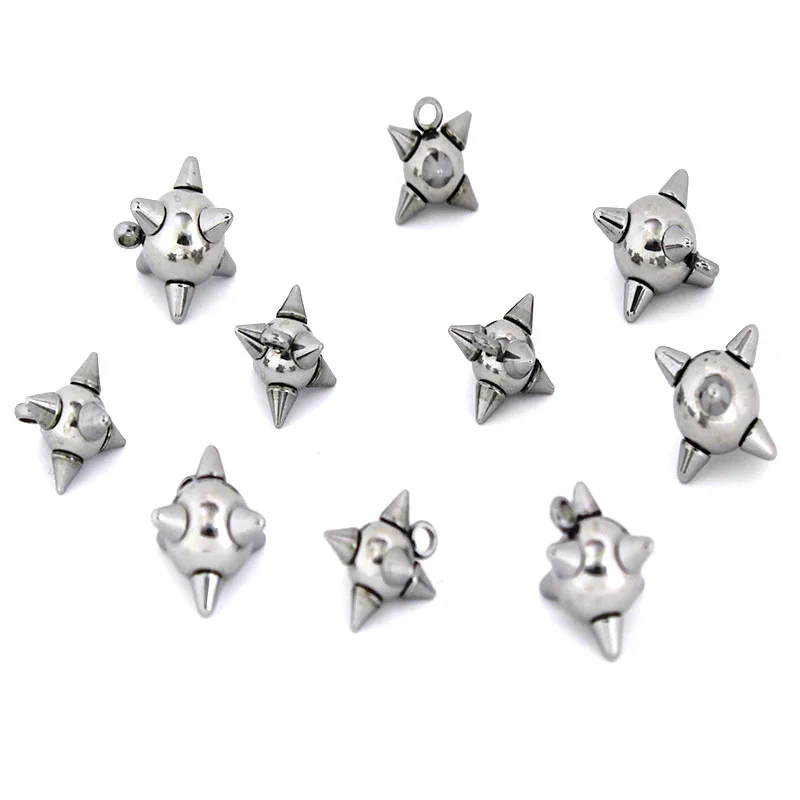 10Pcs/Lot Stainless Steel Solid Spikes Ball Charms,Meteor Hammer Pendants DIY Necklace Earrings Jewelry Making Accessories Craft