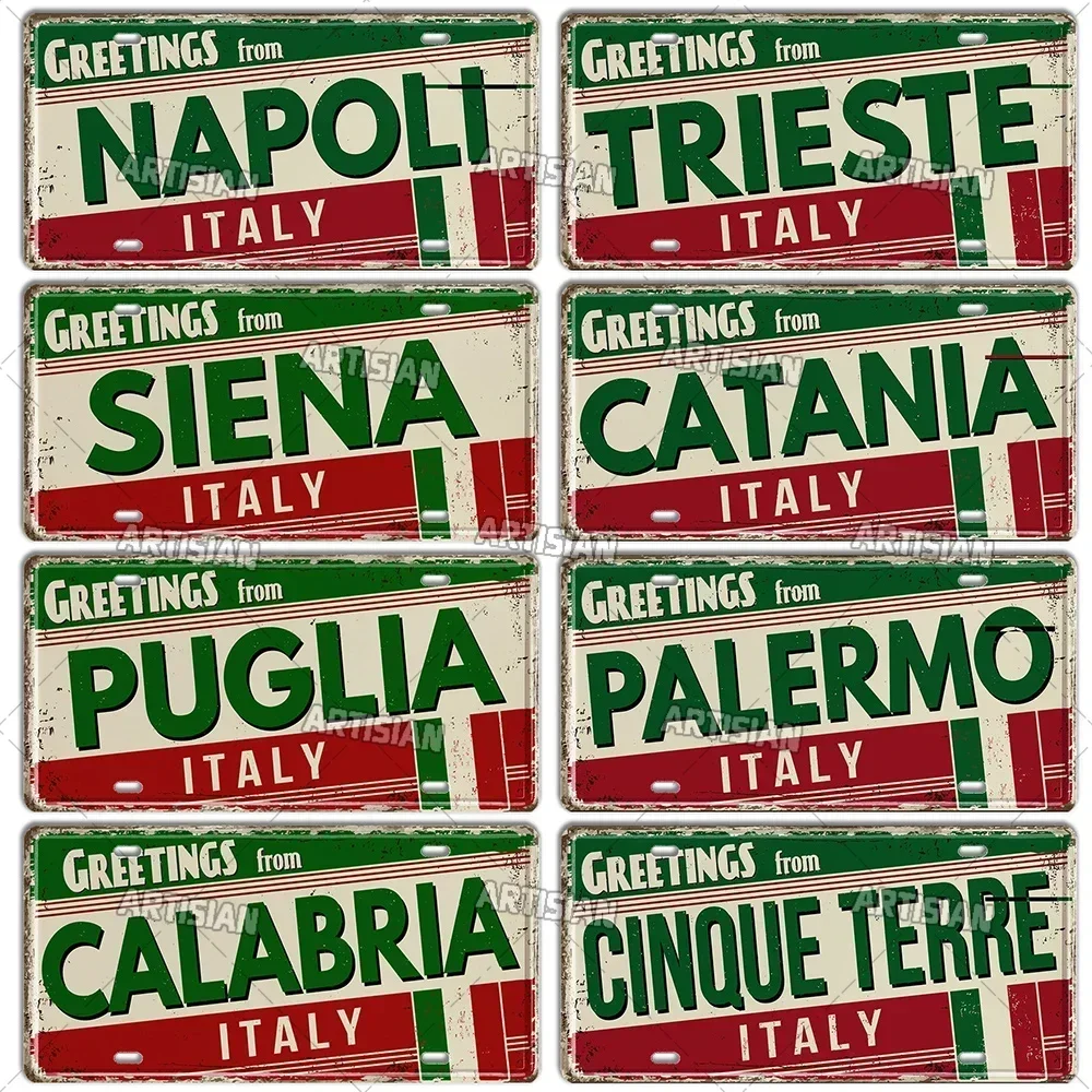 Artisian ITALY License Plate Landmark Metal Sign City State Decorative Plaque Wall Decor Garage Bar Pub Club Hotel Cafe Kitchen