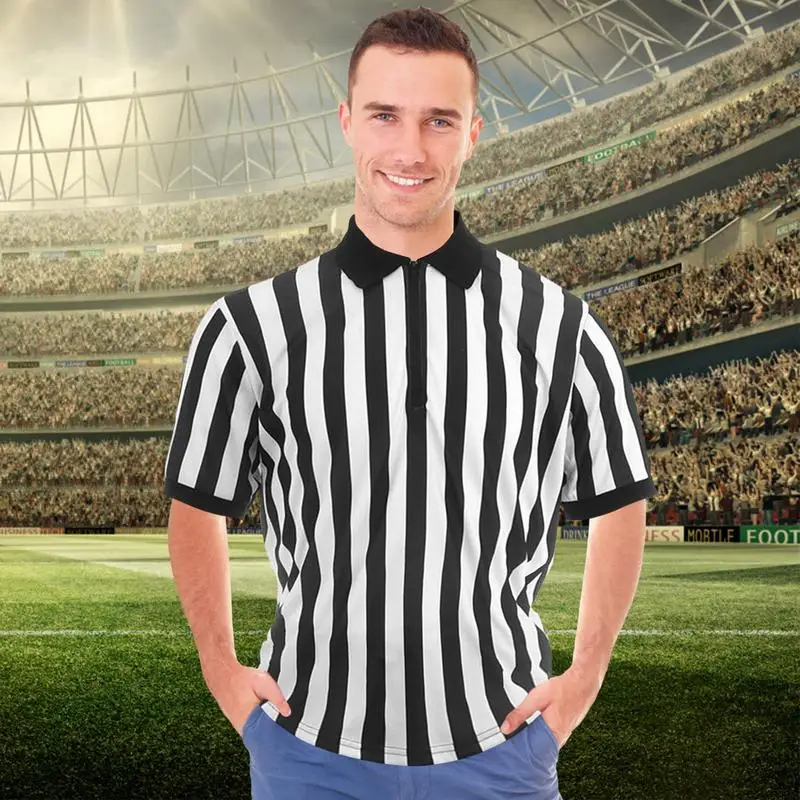 Short Sleeve Referee Shirt Black White Collared T Shirt Machine Washable Sports Clothes Striped Shirt For Women Men Adults