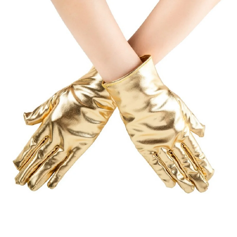 Sexy Lack leder Kunstleder kurze Handschuhe Stahl pfeife Tanzbühne Accessoires Gold und Silber glänzende DS Etikette Handschuhe