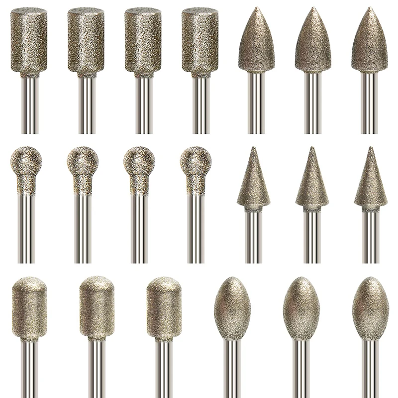 

20Pcs Diamond Drill Grinding Bit Set 1/8 Inch Shank Stone Carving Dremel Rotary Tool for Ceramic Glass Stone