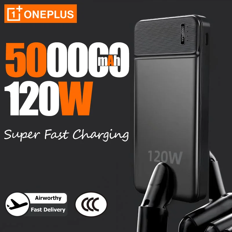 OnePlus 50000mAh PowerBank 120W شاحن محمول فائق السرعة بطارية خارجية PowerBank إمداد عالي السعة لهاتف iPhone Samsung