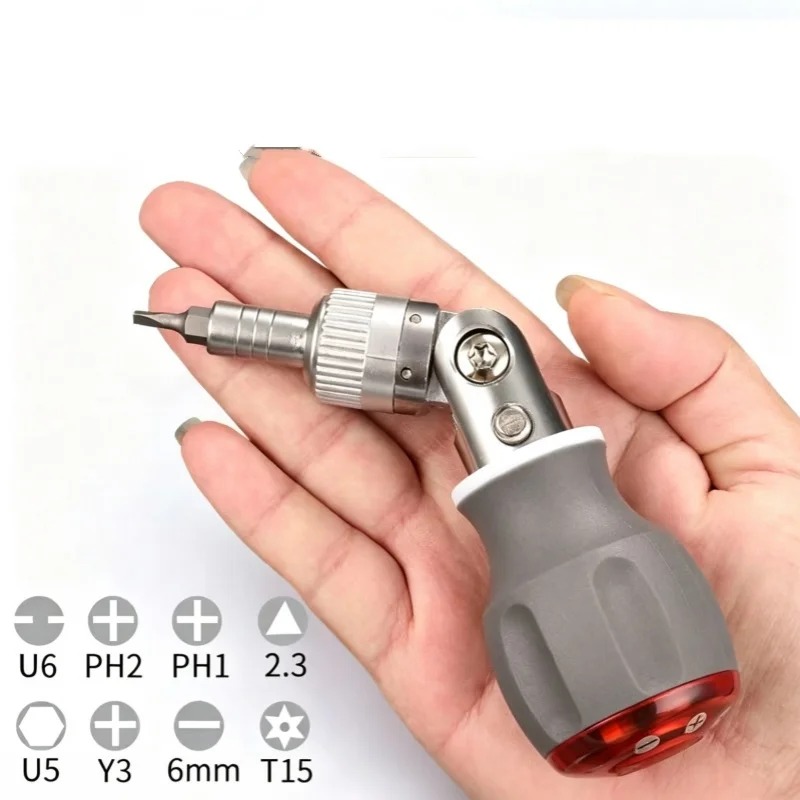 JUSTINLAU 8‑In‑1 Mini Quick Ratchet Screwdriver Set 180° Adjustable Angle Multifunctional for Domestic Home Maintenance Work