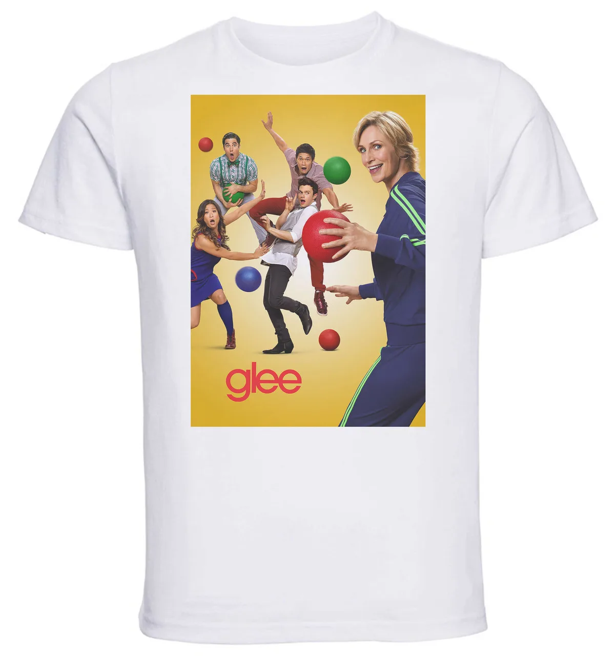 

Футболка унисекс белая ТВ серия Glee Playbill желтая