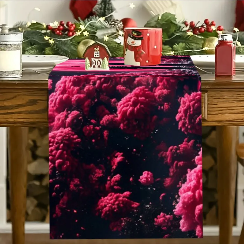 1 Piece of Table Runner with a Design of Samurai and Pink Moon and Red Clouds, Suitable for Farmhouse, Indoor, Kitchen, Celebrations, Table Decoration, Restaurant, and Banquet Decoration Supplies