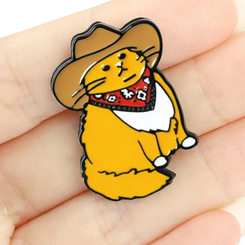 카우보이 고양이 에나멜 핀, 커스텀 재미있는 동물 모자 브로치, 셔츠 라펠 백, 귀여운 배지, 만화 새끼 고양이 보석, 친구를 위한 선물, 1 개