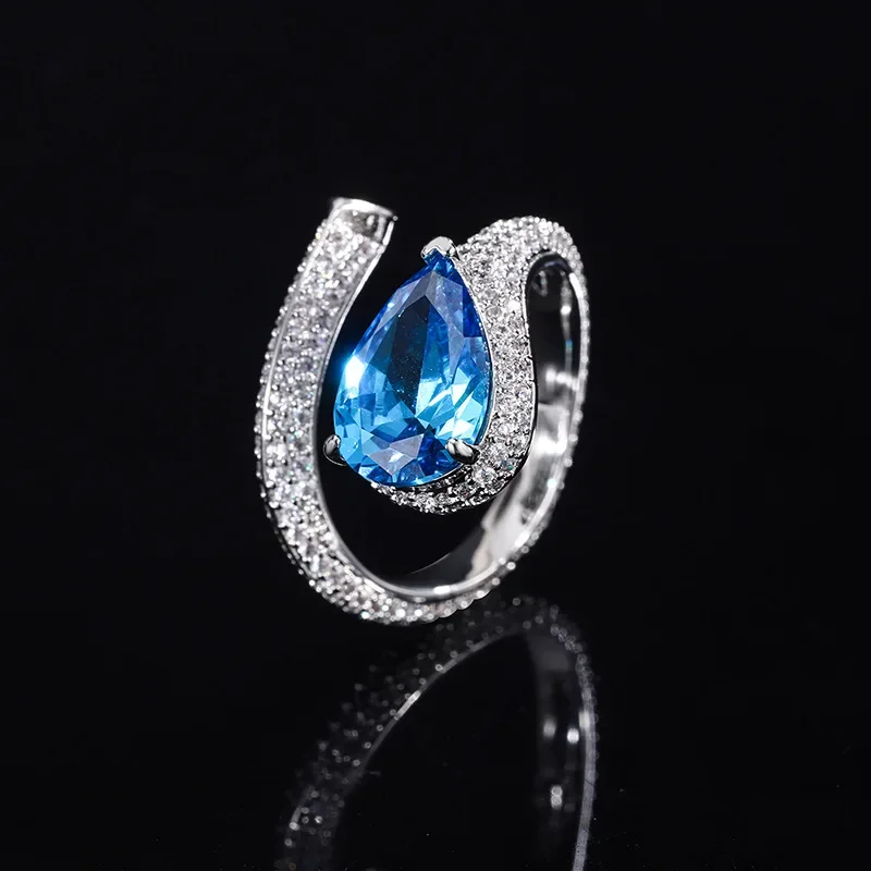 S925 Silver European and American Colorful Treasure Personalized Full Diamond Ring Main Stone 8 * 12 Jewelry Wedding Ring