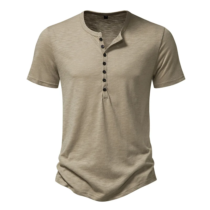 

Men‘s Pure Cotton Short Sleeve Henley T Shirts Basic Classic Summer Daily Casual Clothing Male Regular Fit Sport Breathable Tops