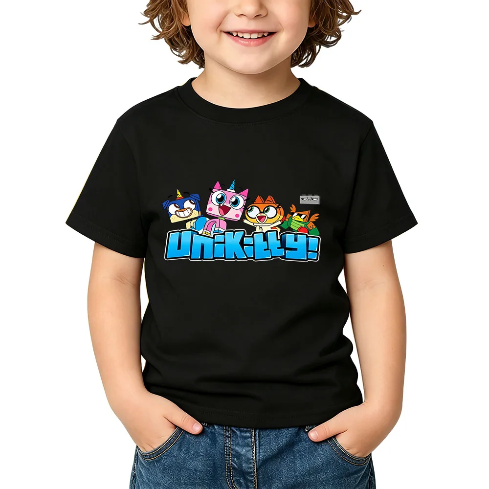 Unikitty Cartoon Children's T-Shirt 100% Cotton Graphic Printing Kids Tees Casual Boys Girls Tops O-Neck Short Sleeve Summer