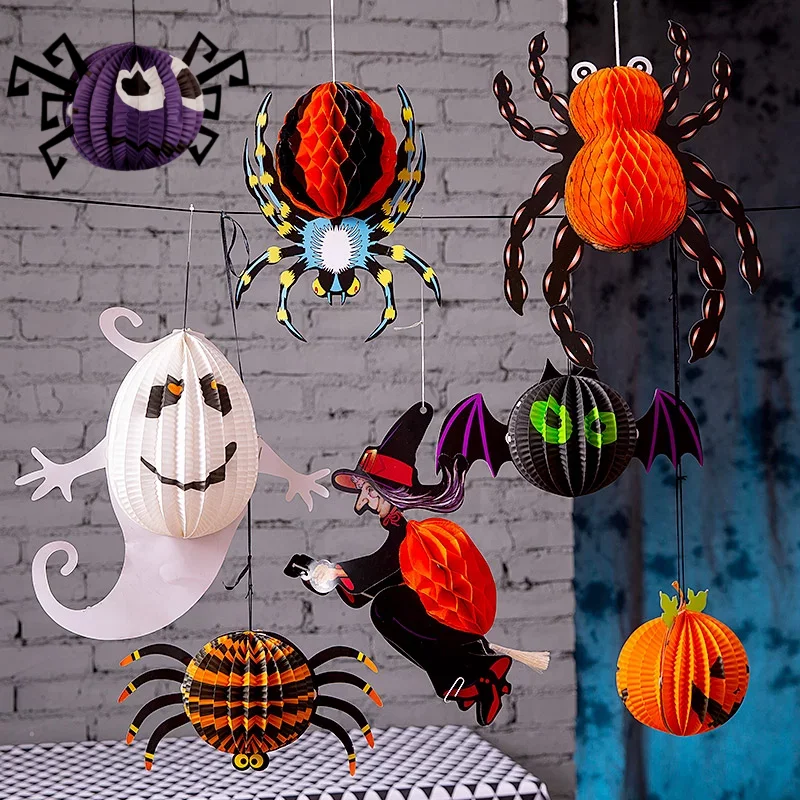 Halloween Scene Decoration Props Paper Pendant Spider Pumpkin Ghost Garland Bar Haunted House Decoration Prank