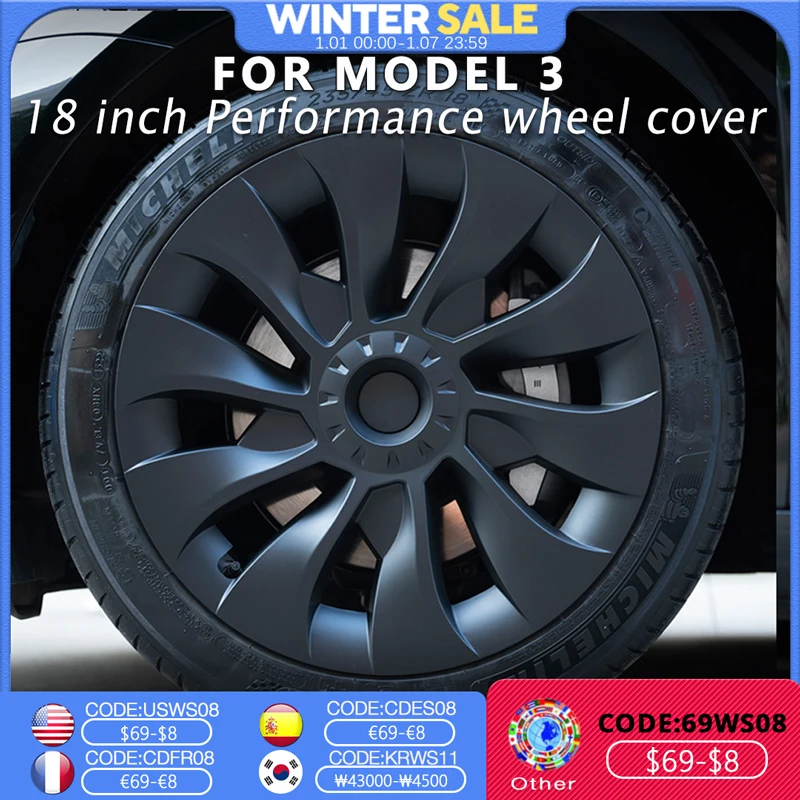 4PCS /1PCS Wheel Cover for Tesla Model 3 18 Inch Performance Automobile Replacemen Hubcap Full Rim Cover Car Accessories 2023