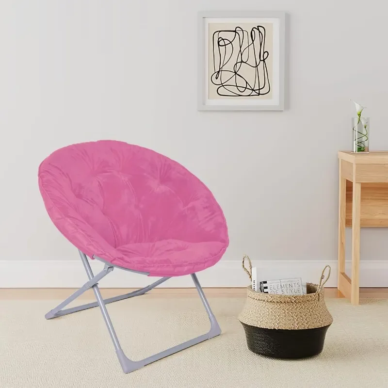 

Faux Fur Saucer Chair with Foldable Metal Frame, Pink