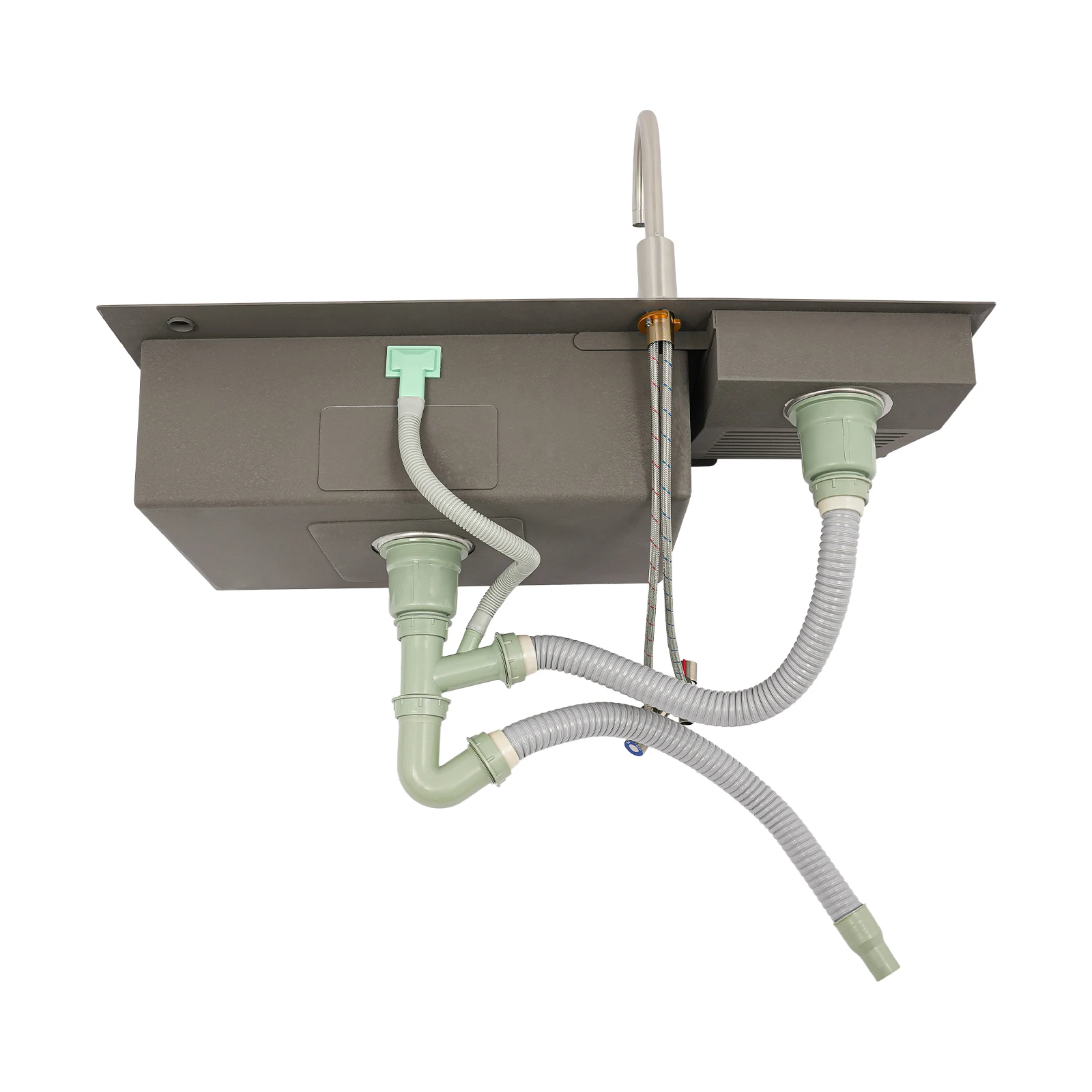 حوض غسيل مع حوض مطبخ من الفولاذ المقاوم للصدأ مع صنبور