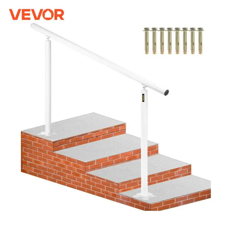 VEVOR Handrail for Outdoor Steps Aluminum Stair Handrail Fit 0-5 Steps w/ Installation Kit Building & Hardware Home Improvement