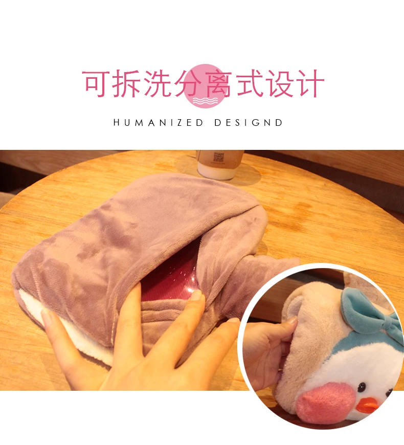 Botella de agua caliente de goma para invierno, bolsa de agua caliente, compresa caliente, aislamiento duradero, carcasa de felpa bonita de dibujos animados, regalo de vacaciones