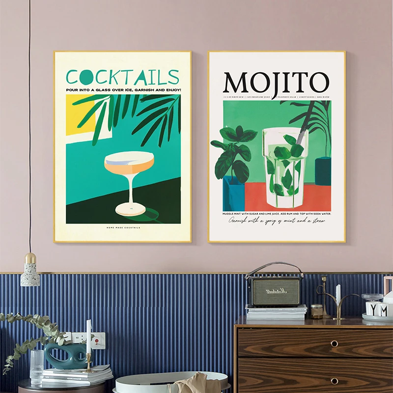 Cartoon Fruit Juice Mojito Aperol Spritz poster e stampa Sangria Drink negri Canvas Painting Club Bar Shop decorazione della casa