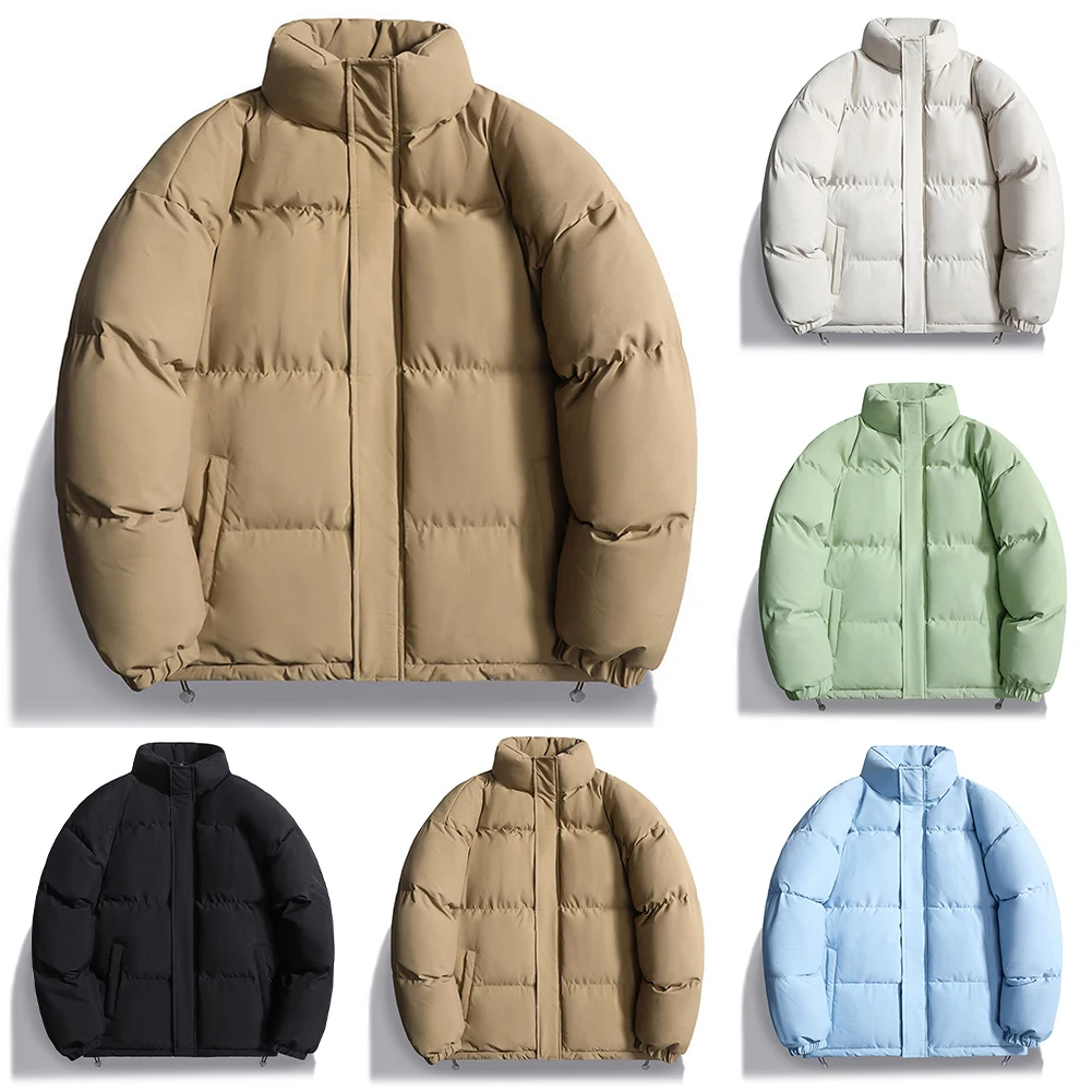 Thick Casual Jacket with Stand Collar for Men and Women Couples Solid Color Parkas Providing Warm and Comfortable Outerwear