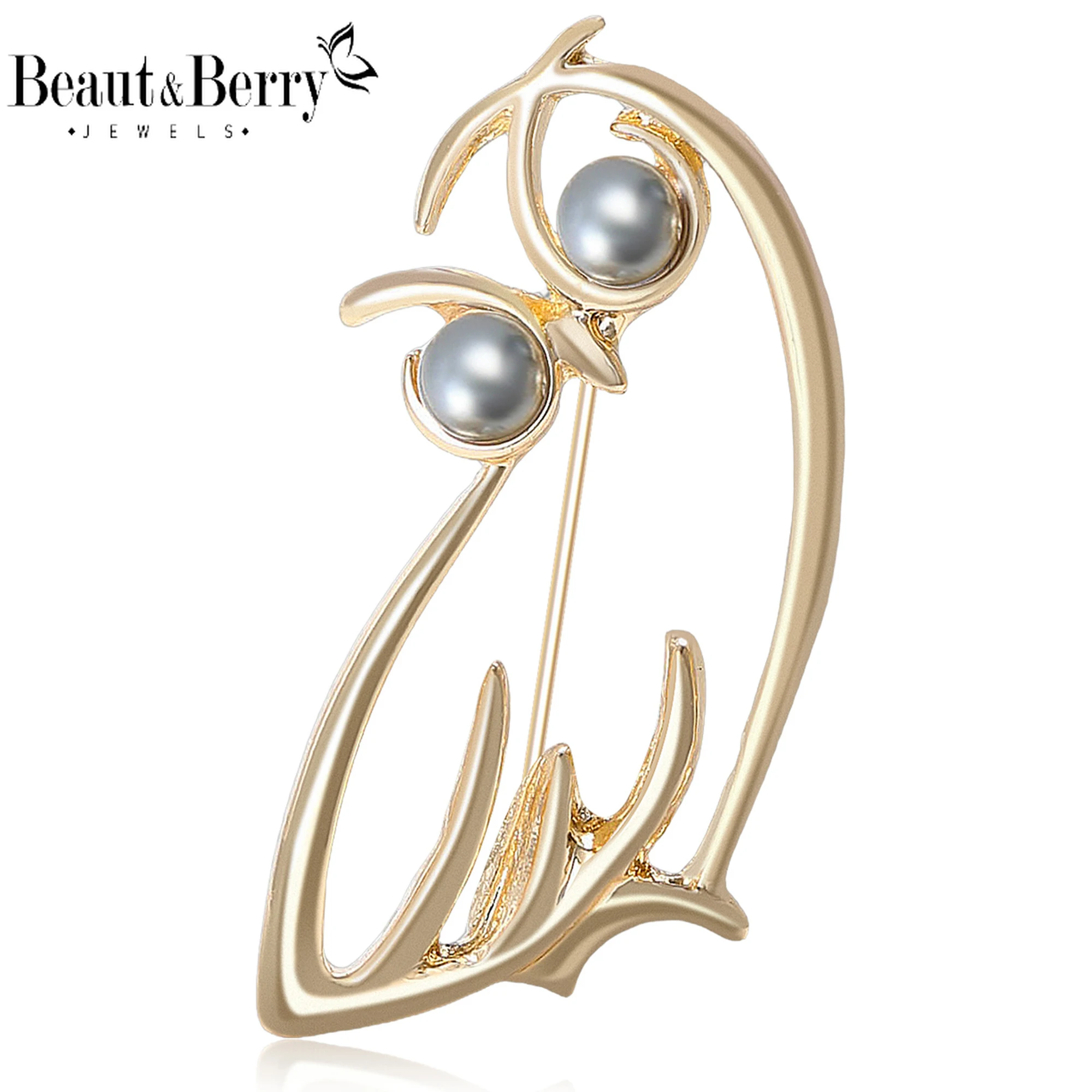 Beaut&Berry Fashion Pearl Hollow Owl Brooches for Women Unisex Animal Pins Casual Party Accessories Luxury New Year Gifts Friend