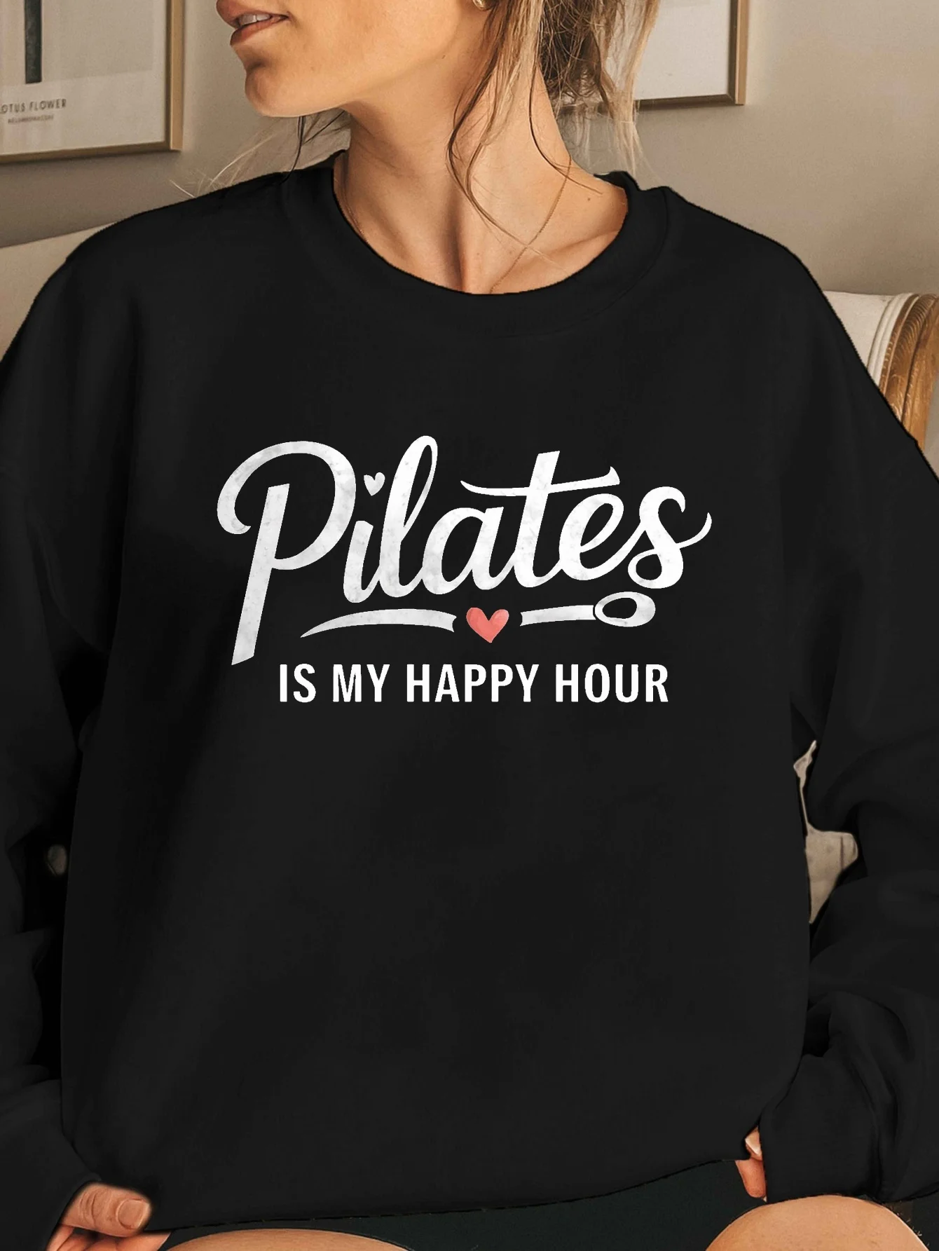 

Women's Polyester Long Sleeve Sweatshirt, Heart and Pilates Print, Autumn and Winter Casual