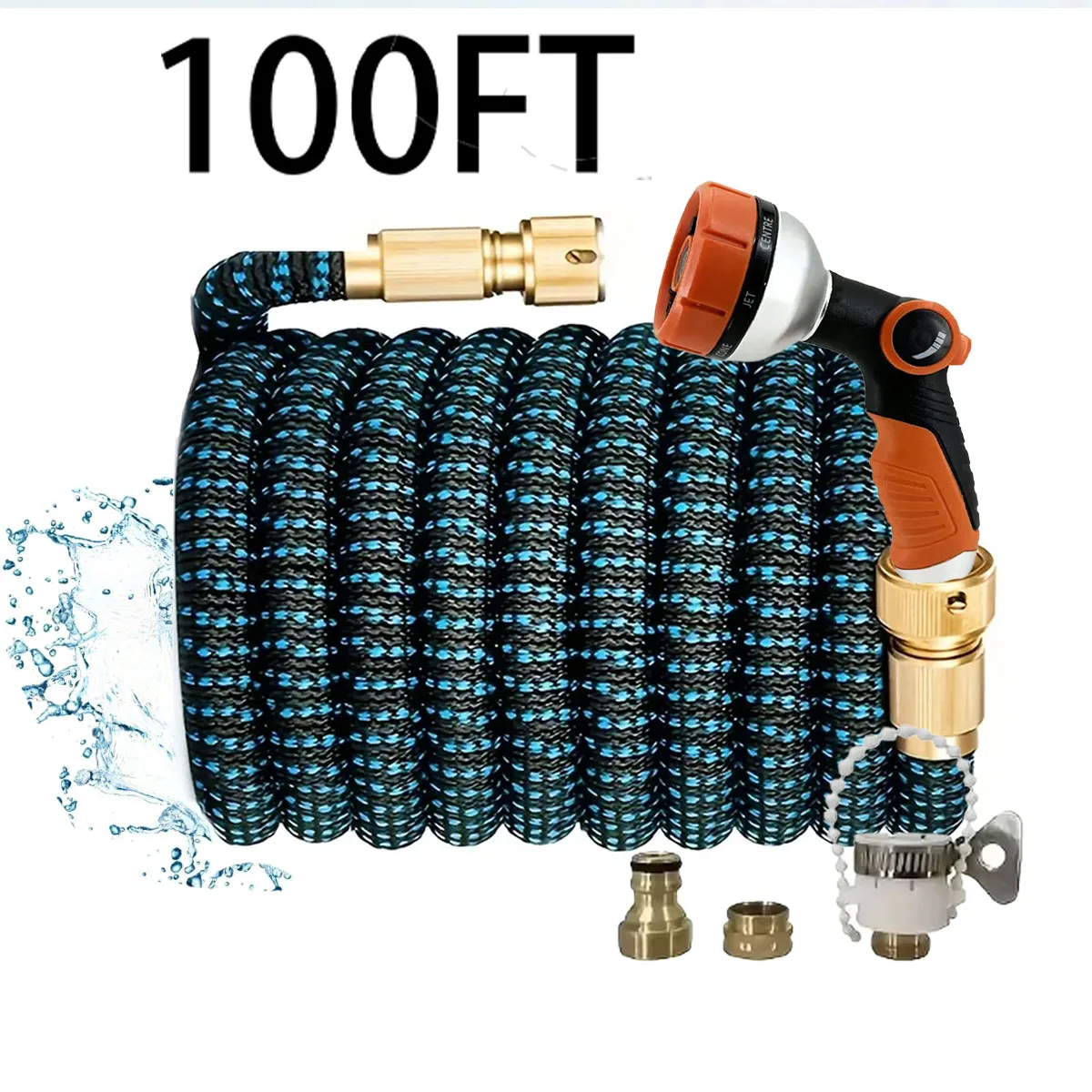 

Шланг для полива дома и сада, волшебный высокого давления, 2,5-30 метров, гибкий двойной металлический разъем, темно-синий, 100 футов, автомойка, пистолет
