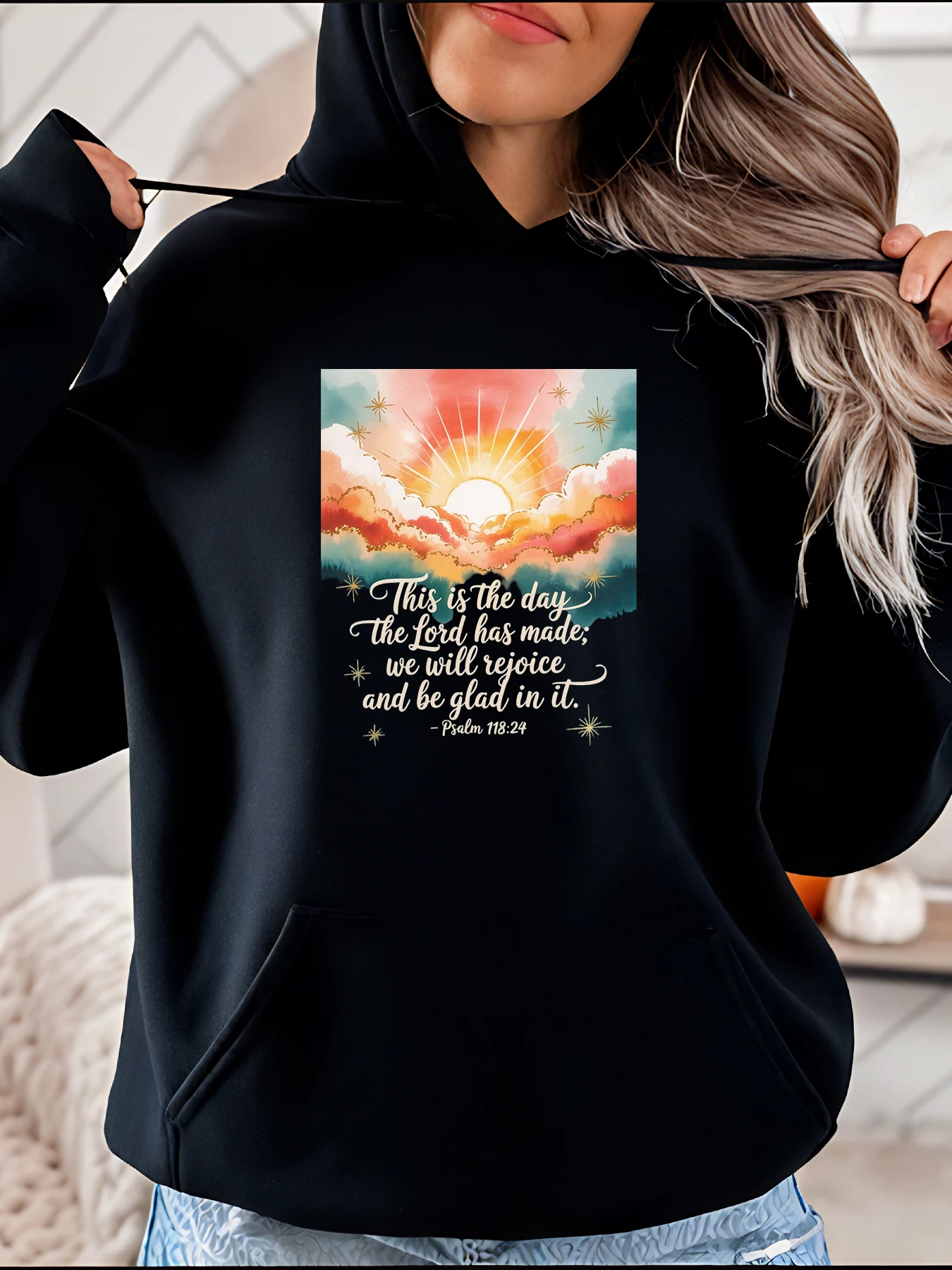 

Толстовка с принтом Sunrise Sky, религиозная цитата, христианский вдохновляющий дизайн, женская повседневная одежда для церковной и повседневной жизни