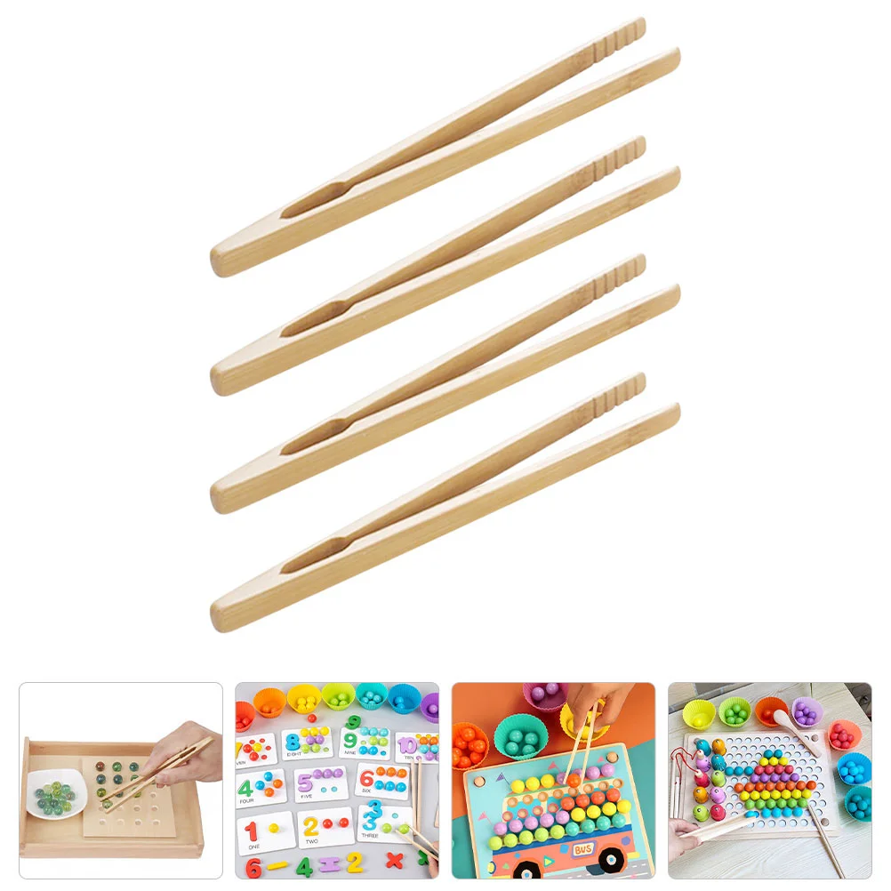 

4 Pcs Montessori Tweezers Hand-eye Coordination Toys Kids Wood Tongs for Checkerboard Early Educational Learning Practical