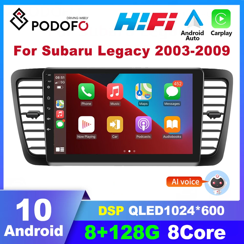 

Podofo 2din Android 11 Car Radio Multimedia Video Player For Subaru Legacy 2003-2009 Carplay GPS Navigation Stereo Autoraido DSP