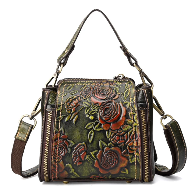 Genuine Leather Female Cross Body Tote Purse Handbag Luxury Floral Natural Skin Women Messenger Shoulder Top Handle Bags