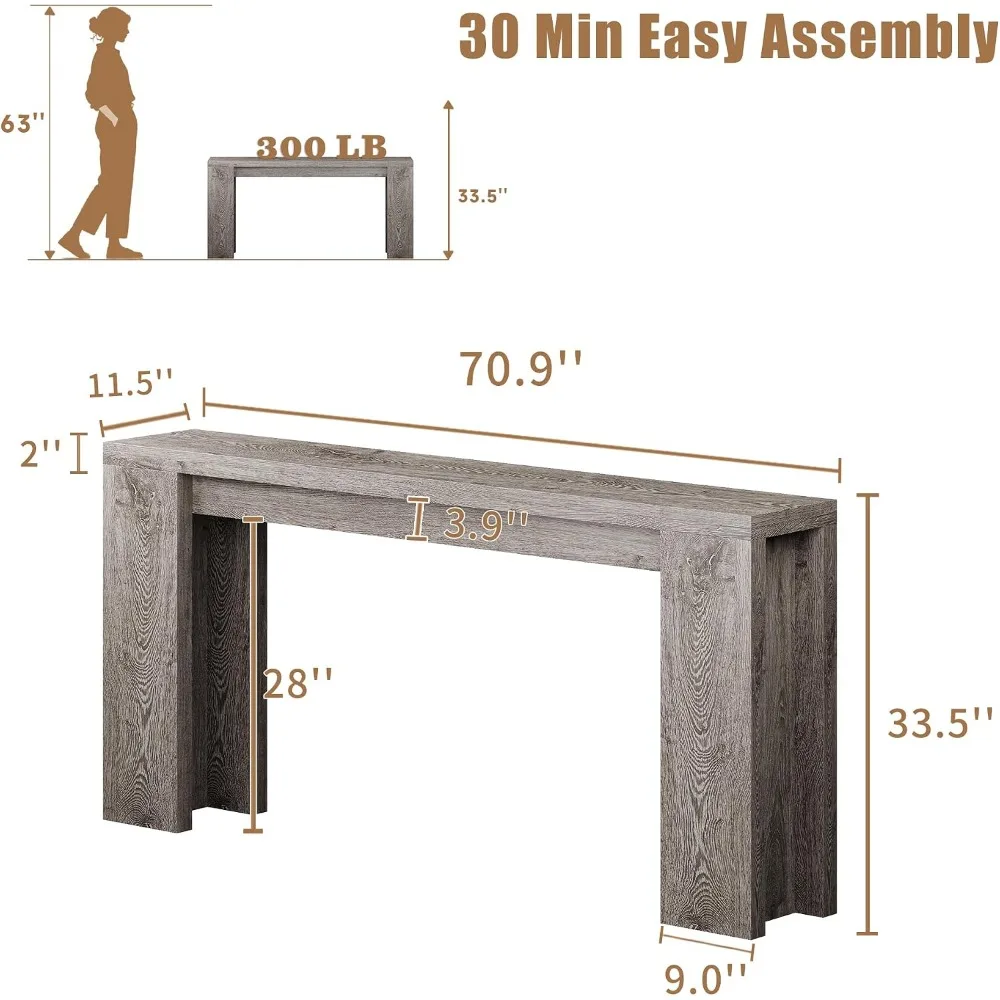 Extra Long Console Table 70.9 inch Farmhouse Entryway Table Grey