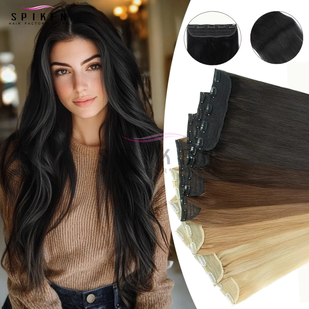SPIKFN 클립형 원피스 헤어 익스텐션 14"-22인치 머신 레미 헤어피스 내추럴 스트레이트 블랙 브라운 블론드 착용 용이