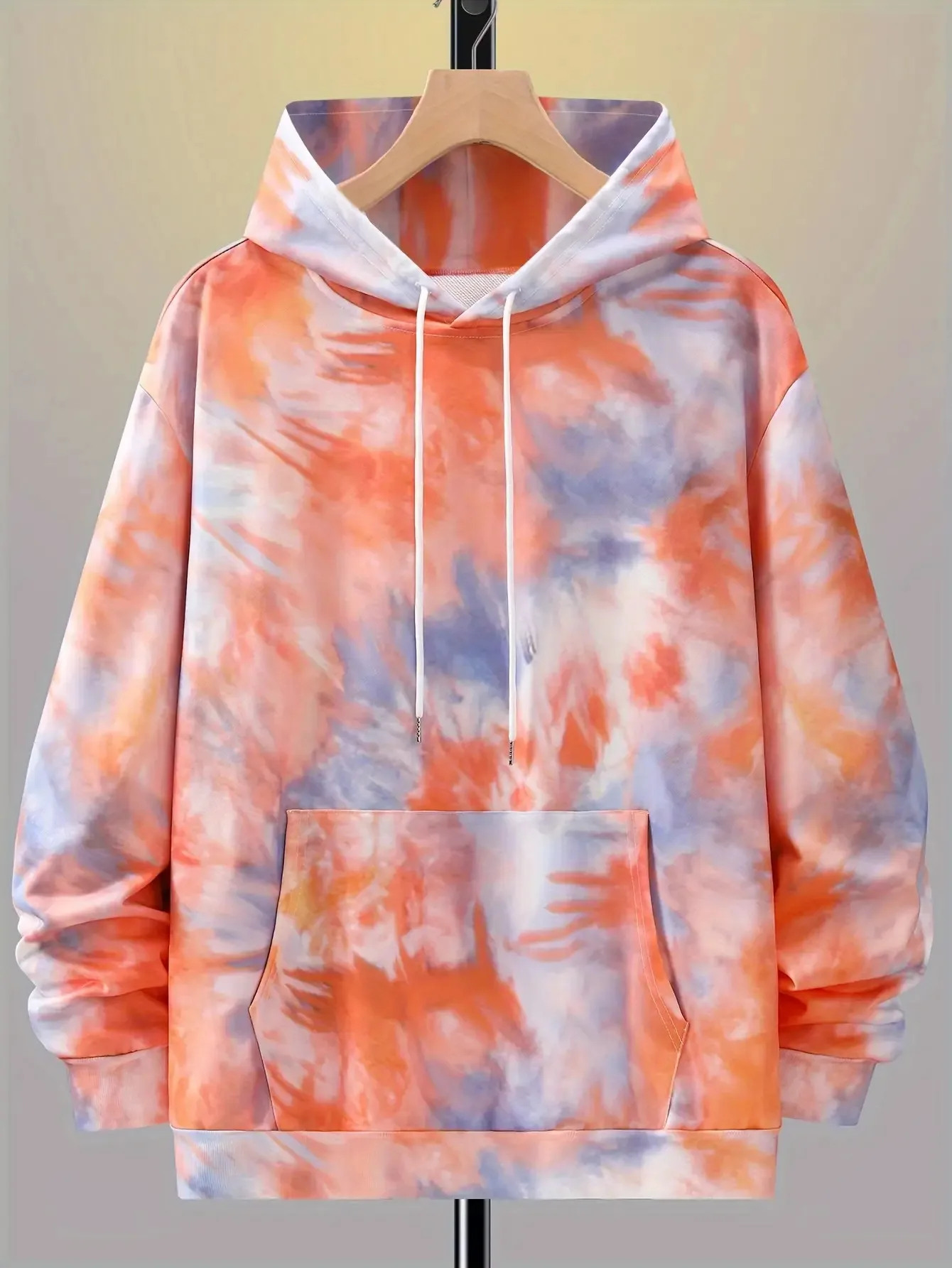Men Hoodie Autumn Orange Tie Dye Gradient Print Long Sleeve Pullover Fashion Streetwear Casual Daily Outdoor Tops Men's Clothing