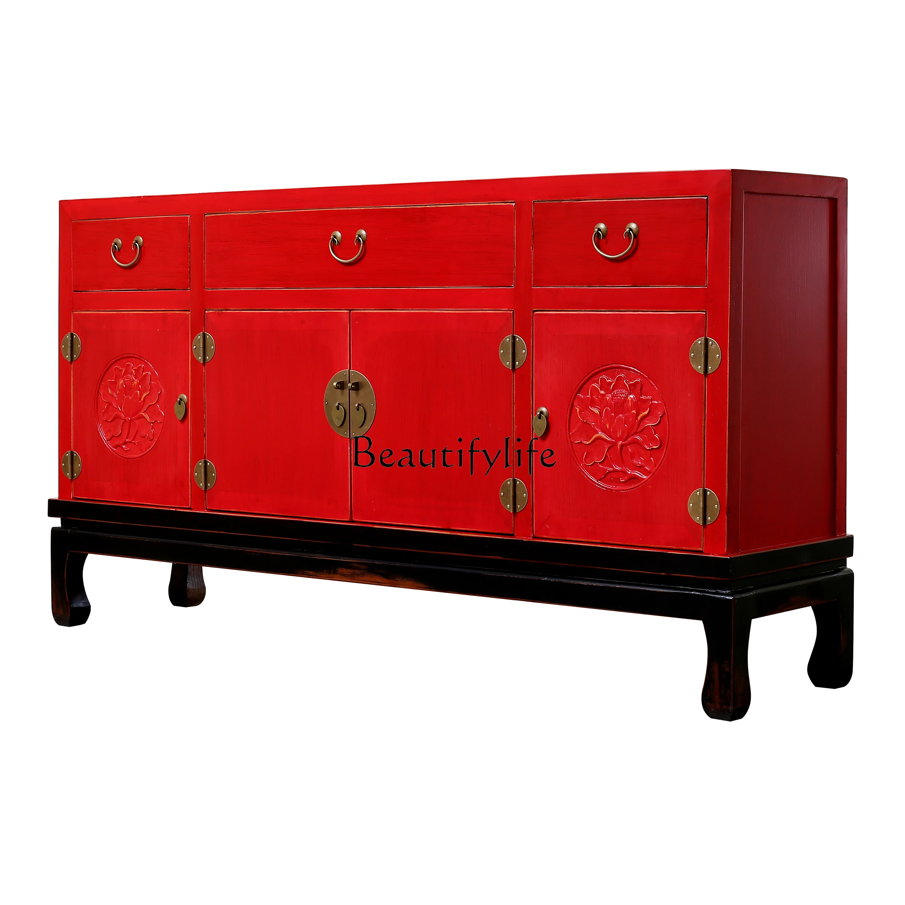 

Solid wood porch cabinet large-capacity storage, new Chinese-style retro hand-made old dining side cabinet storage storage table