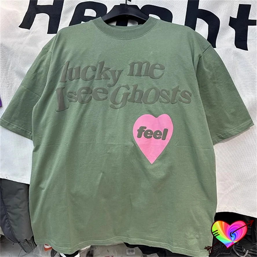 2024 Pink Heart Logo Lucky Me I See Ghosts Tee Men Women Green Kids See Ghosts T-shirt Kanye West Tops Hip Hop Ye Short Sleeve