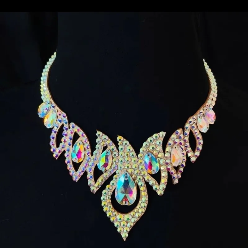 

Customized Belly Dance Performance Accessories Competition Latin Dance Specific Necklace Colored Diamond Suede Necklace