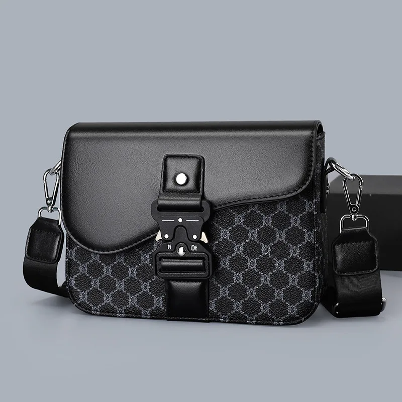 Fashion Flap Crossbody Bags Men Vintage Floral Print Leather Men's Crossbody Bag Square Shoulder Bag Male Saddle Sling Bag Purse