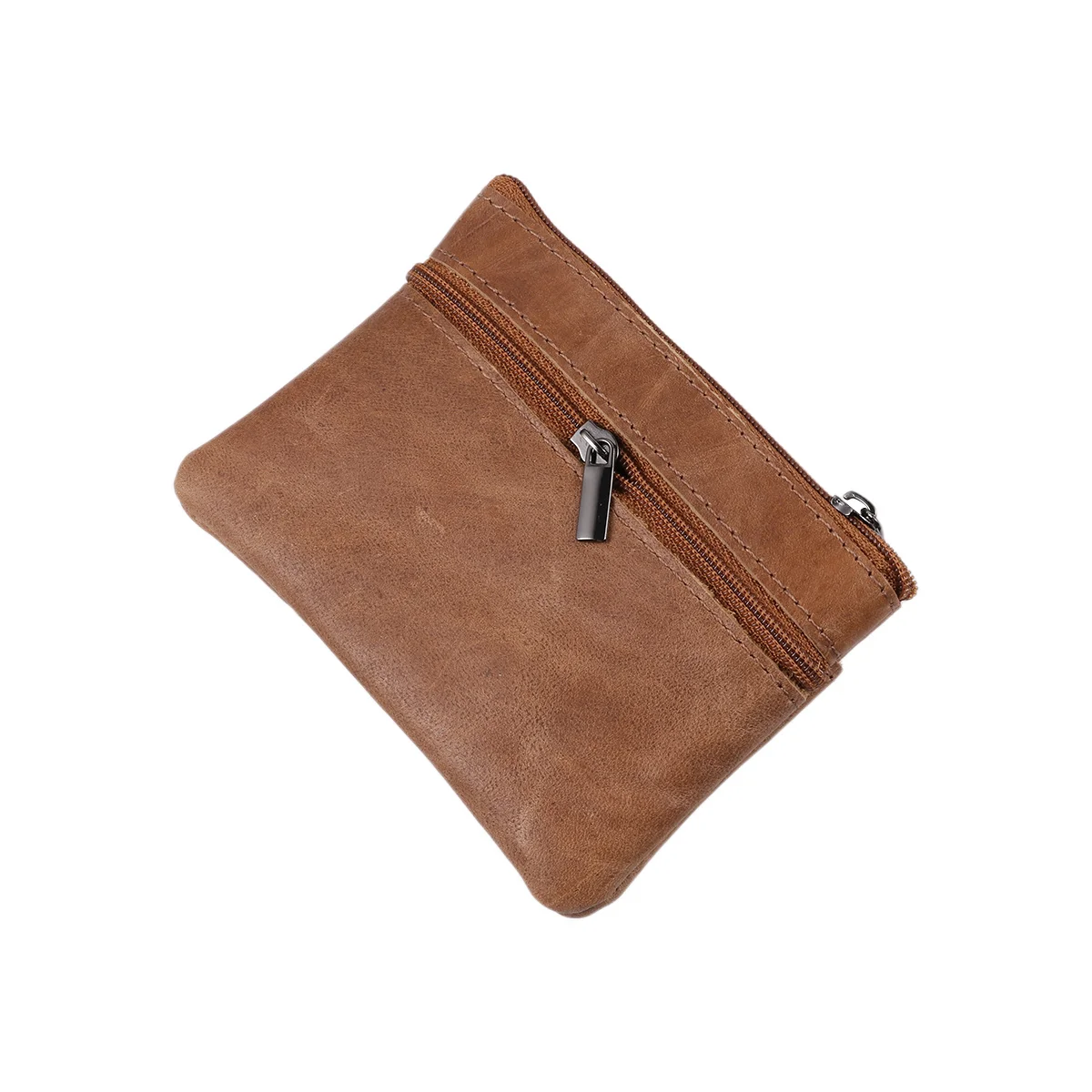 محفظة صغيرة للعملات المعدنية بسحاب من جلد البقر المشمع باللون البني للجنسين، حامل ائتمان مدمج، منظم نقدي صغير للاستخدام اليومي